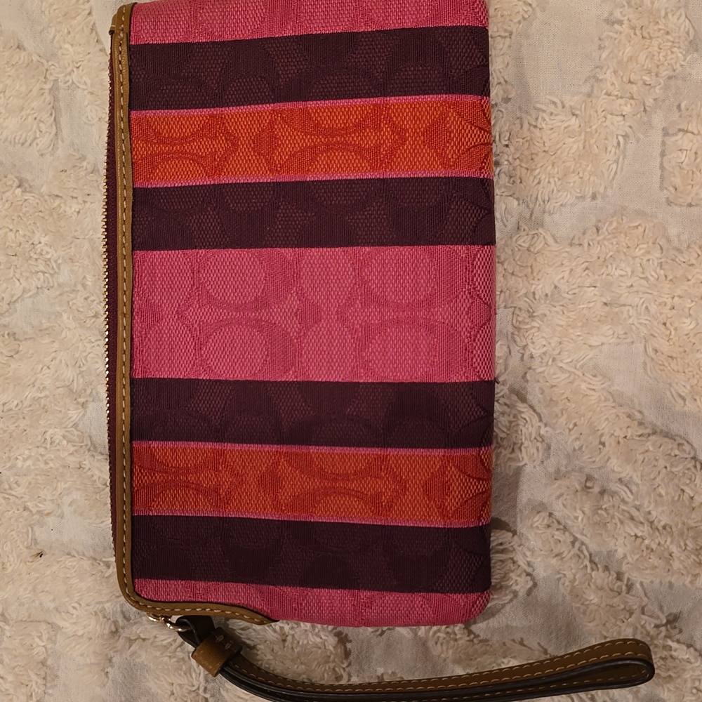 Coach Vibrant Pink and Red Striped Wristlet - Picture 3 of 4